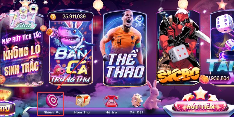 Khuyến mãi 789Club – Ưu đãi mới nhất dành tặng bet thủ 3 Người chơi nhấn vào mục Nhiệm vụ tại giao diện cổng game