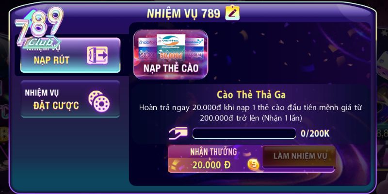 Khuyến mãi 789Club – Ưu đãi mới nhất dành tặng bet thủ 2 Thưởng nạp tiền khi thực hiện thanh toán bằng thẻ cào